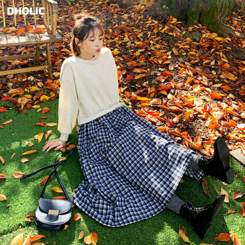 【新作10%OFF】裏起毛チェックコントラストワンピース・全2色・b61751 レディース【ops】【韓国 ファッション ワンピ