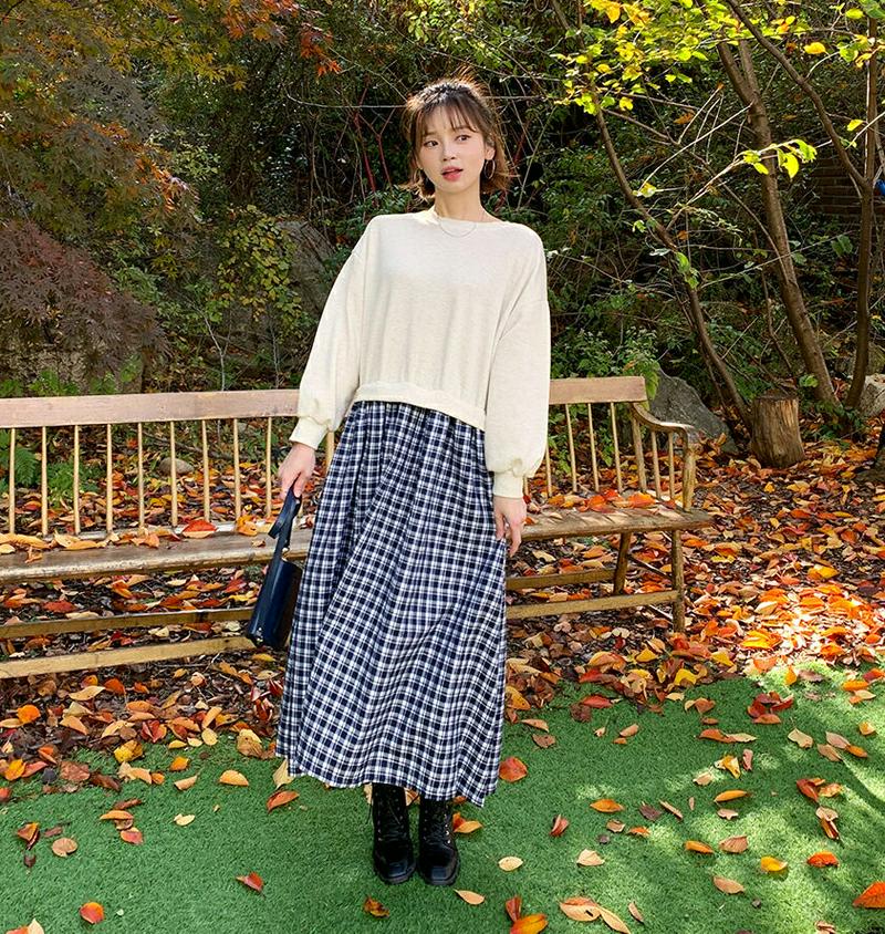 【新作10%OFF】裏起毛チェックコントラストワンピース・全2色・b61751 レディース【ops】【韓国 ファッション ワンピ