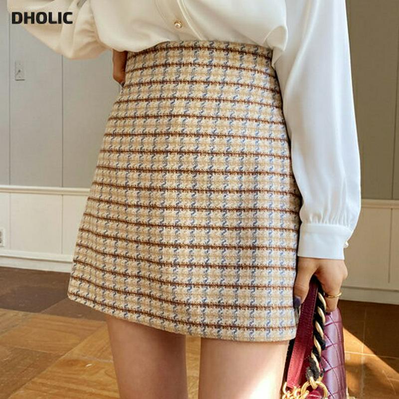 【只今10%OFF】チェックミニマルスカート・全2色・t61734 レディース【sk】【韓国 ファッション ボトムス スカート ミニ丈 ミニスカート タイトスカート スリム チェック柄 バックゴム シンプル フェミニン 大人 上品 秋 冬】