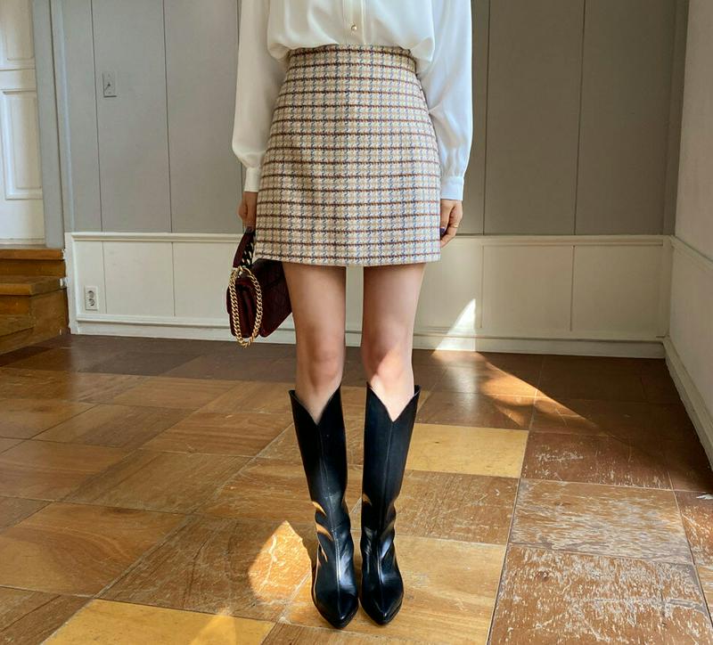 【只今10%OFF】チェックミニマルスカート・全2色・t61734 レディース【sk】【韓国 ファッション ボトムス スカート ミニ丈 ミニスカート タイトスカート スリム チェック柄 バックゴム シンプル フェミニン 大人 上品 秋 冬】