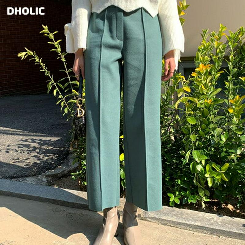 センタープレスワイドスラックス・全4色・e61566 レディース【pt】 韓国ファッション ボトムス ズボン パンツ ロングパンツ ワイドパンツ ストレート センタープレス ハイウエスト バックゴム シンプル 単色 無地 大人 上品 カラーパンツ 高見え 秋 冬 人気