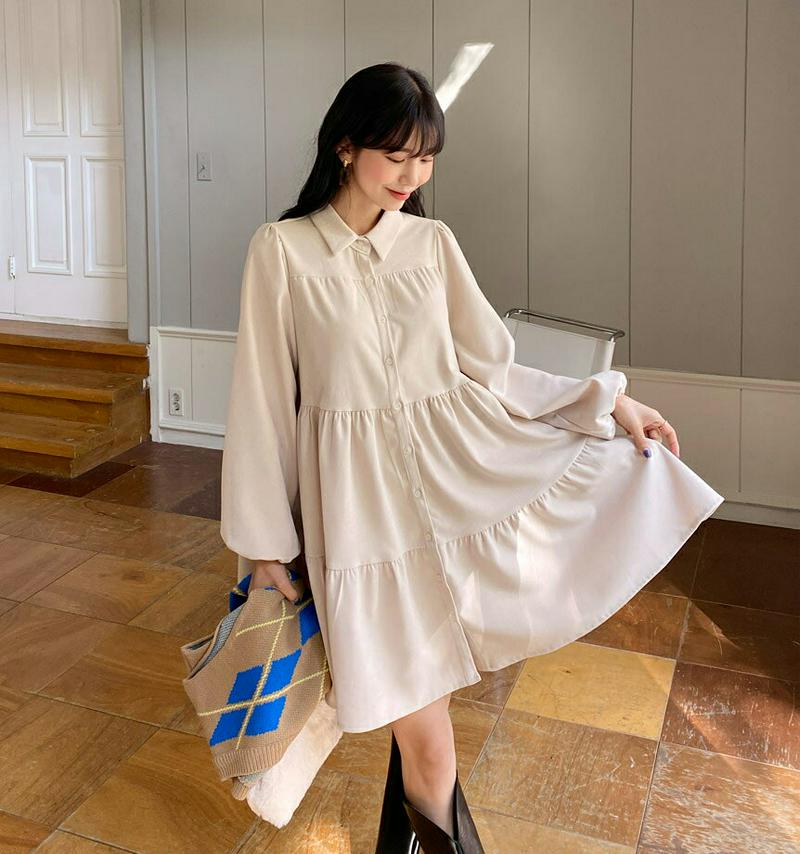 ≪人気商品再入荷≫ティアードシャツワンピース・全3色・t61724 レディース【ops】 韓国ファッション ワンピース ミニ丈 ミニワンピース シャツ シャツワンピース ティアード インしない 長袖 シンプル チュニック ゆったり ガーリー 秋 冬