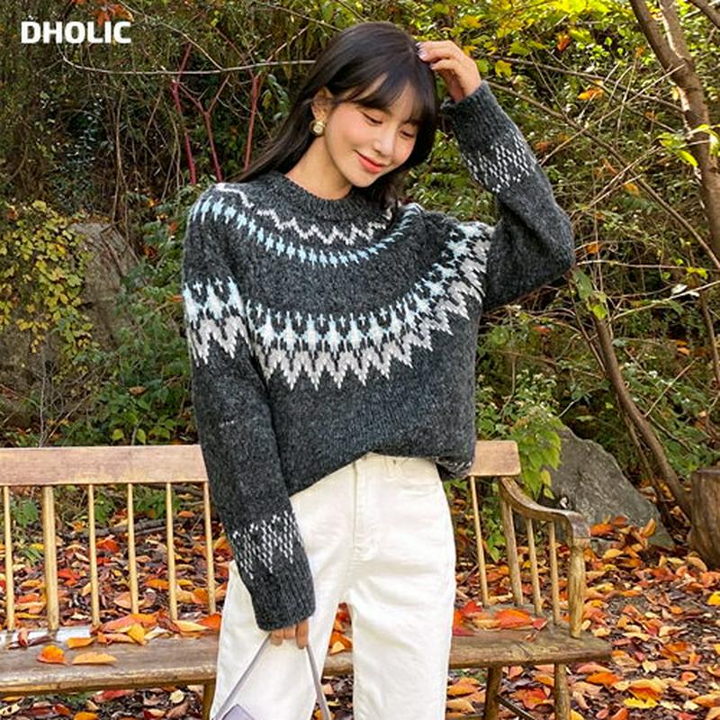 【新作10%OFF】ノルディックパターンニット・全3色・b61721 レディース【tops】【韓国 ファッション トップス ニッ