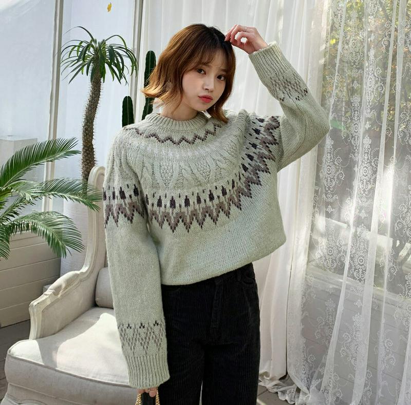【新作10%OFF】ノルディックパターンニット・全3色・b61721 レディース【tops】【韓国 ファッション トップス ニッ