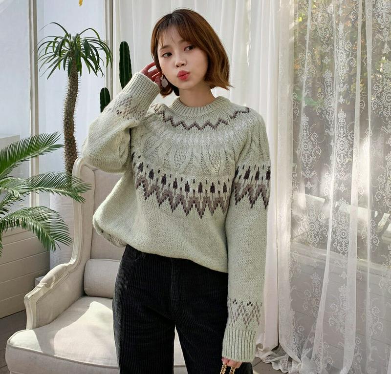 【新作10%OFF】ノルディックパターンニット・全3色・b61721 レディース【tops】【韓国 ファッション トップス ニッ