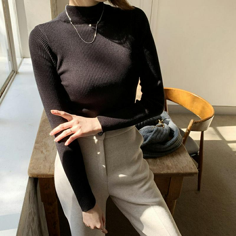 【新作10%OFF】ハイネックスリムニット・全3色・b61715 レディース【tops】【韓国 ファッション トップス ニット 