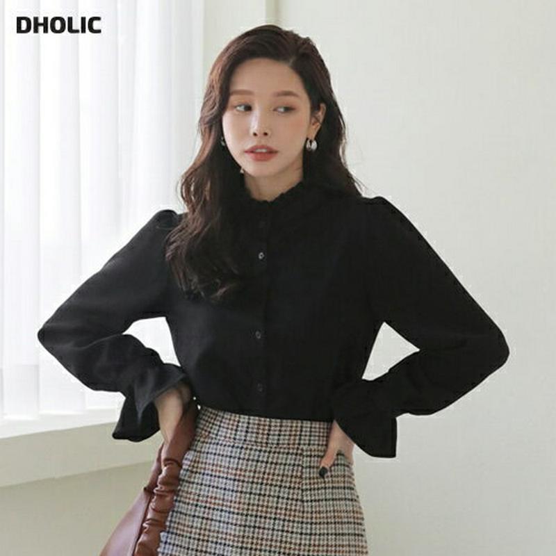 【新作10%OFF】フリルハイネックブラウス・全2色・b64996 レディース【bl】【韓国 ファッション トップス ブラウス 