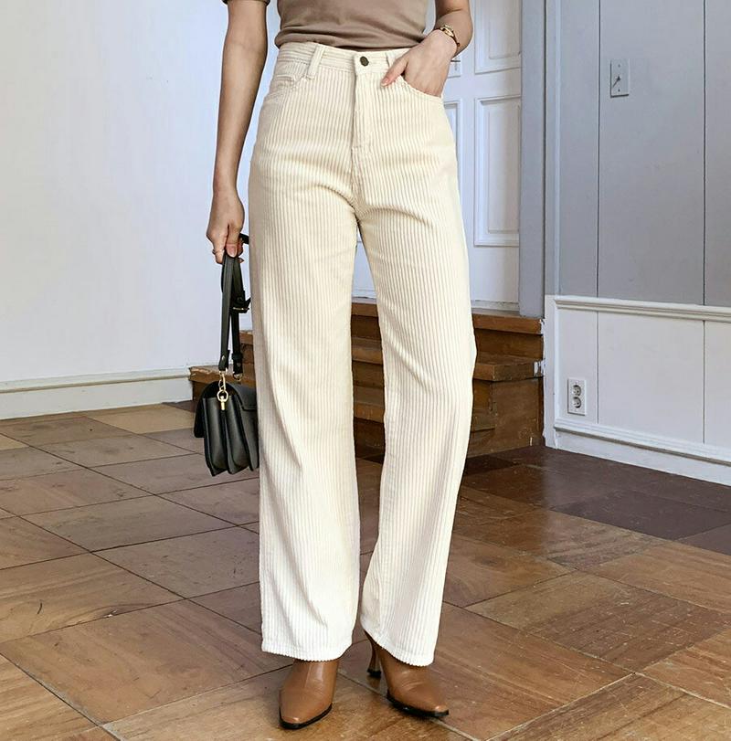 【只今10%OFF】コーディロイストレートパンツ・全4色・t61742 レディース【pt】【韓国 ファッション ボトムス ズボン パンツ ロングパンツ ワイドパンツ ストレート コーデュロイ 生地 コーディロイパンツ シンプル 単色 無地 カジュアル 上品 秋 冬】
