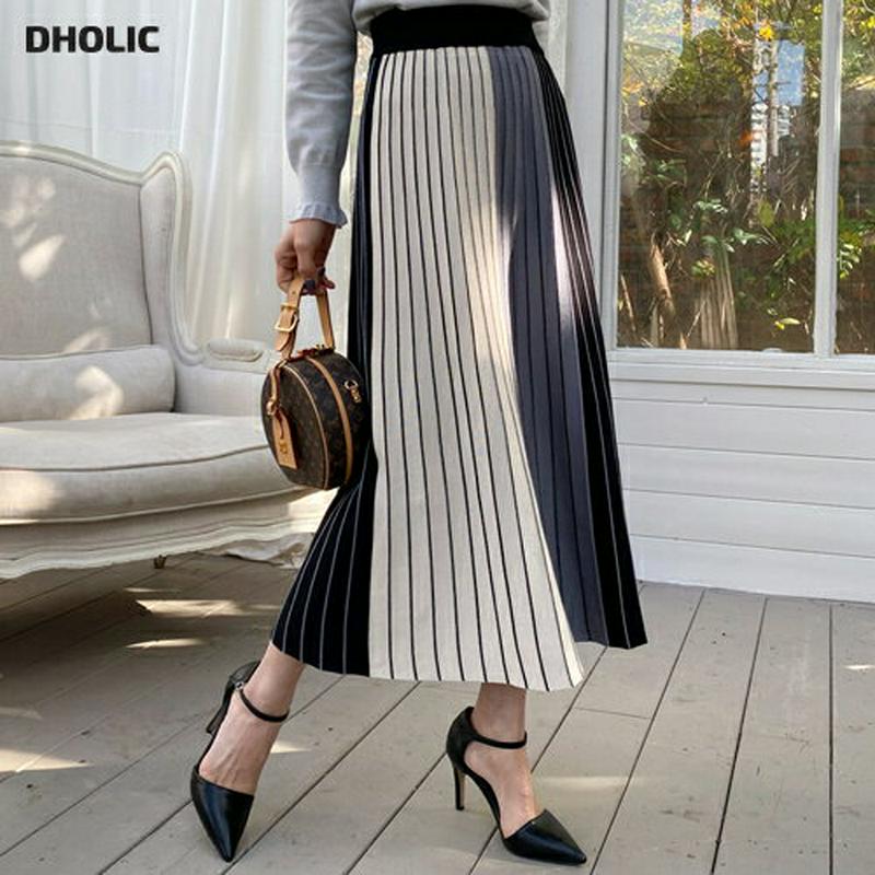 【新作10%OFF】プリーツ配色スカート・全1色・b61738 レディース【sk】【韓国 ファッション ボトムス スカート ロン