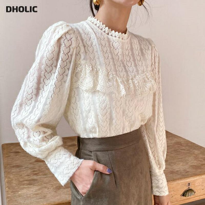 【新作10%OFF】フリルハートレースブラウス・全2色・b61718 レディース【bl】【韓国 ファッション トップス ブラウス