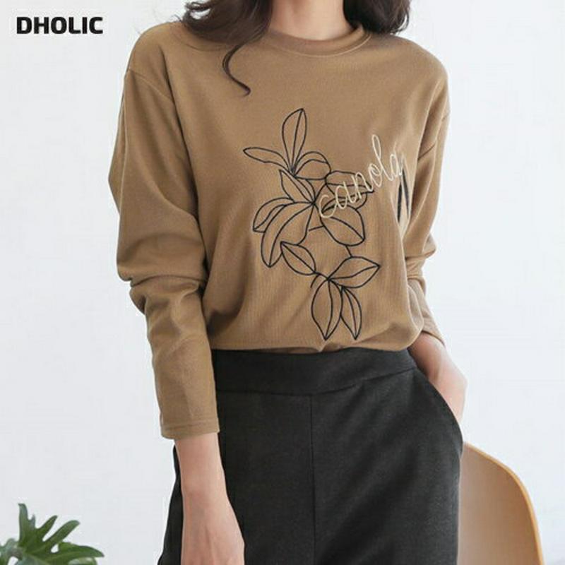 【新作10%OFF】裏起毛フラワー刺繍Tシャツ・全3色・b64999 レディース【tops】【韓国 ファッション トップス Tシ