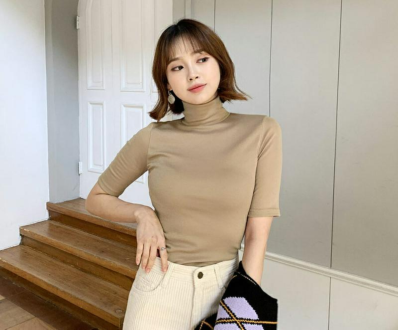 【新作10%OFF】裏起毛ハーフスリーブTシャツ・全3色・t61708 レディース【tops】【韓国 ファッション トップス T