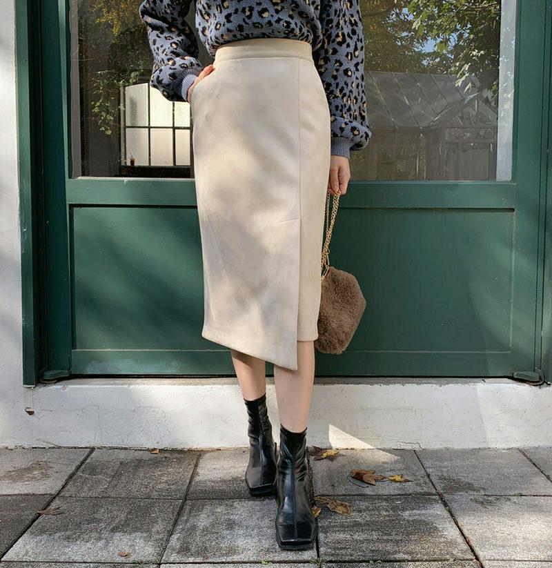【新作10%OFF】スエード調アンバランススカート・全3色・b61736 レディース【sk】【韓国 ファッション ボトムス スカ