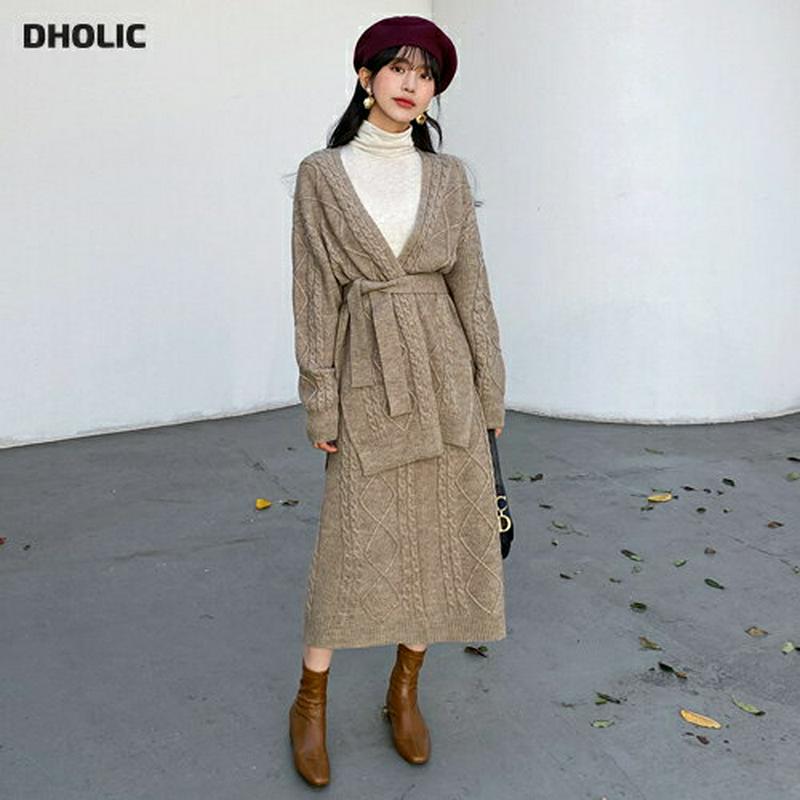 【新作10%OFF】【送料無料】ストラップ付ツイストカーディガン&スカートSET・全3色・b61733 レディース【ops】【韓