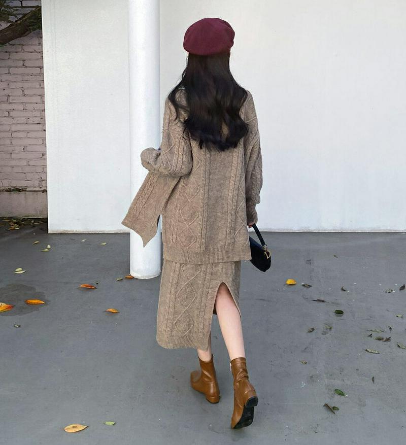 【新作10%OFF】【送料無料】ストラップ付ツイストカーディガン&スカートSET・全3色・b61733 レディース【ops】【韓