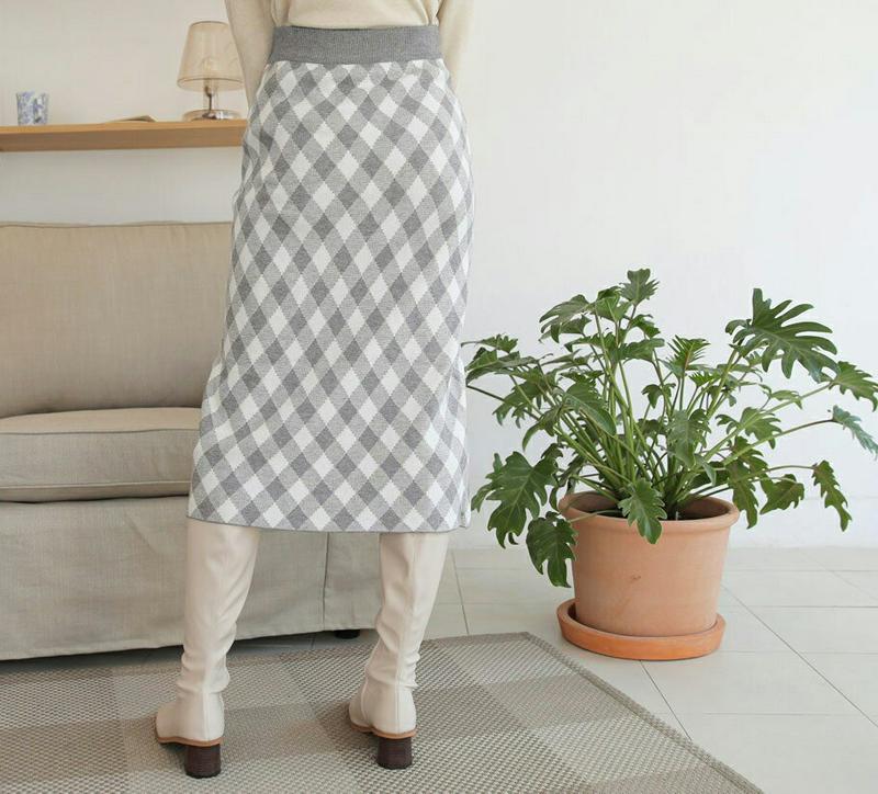 【新作10%OFF】ダイヤチェックニットスカート・全3色・b65033 レディース【sk】【韓国 ファッション ボトムス スカー