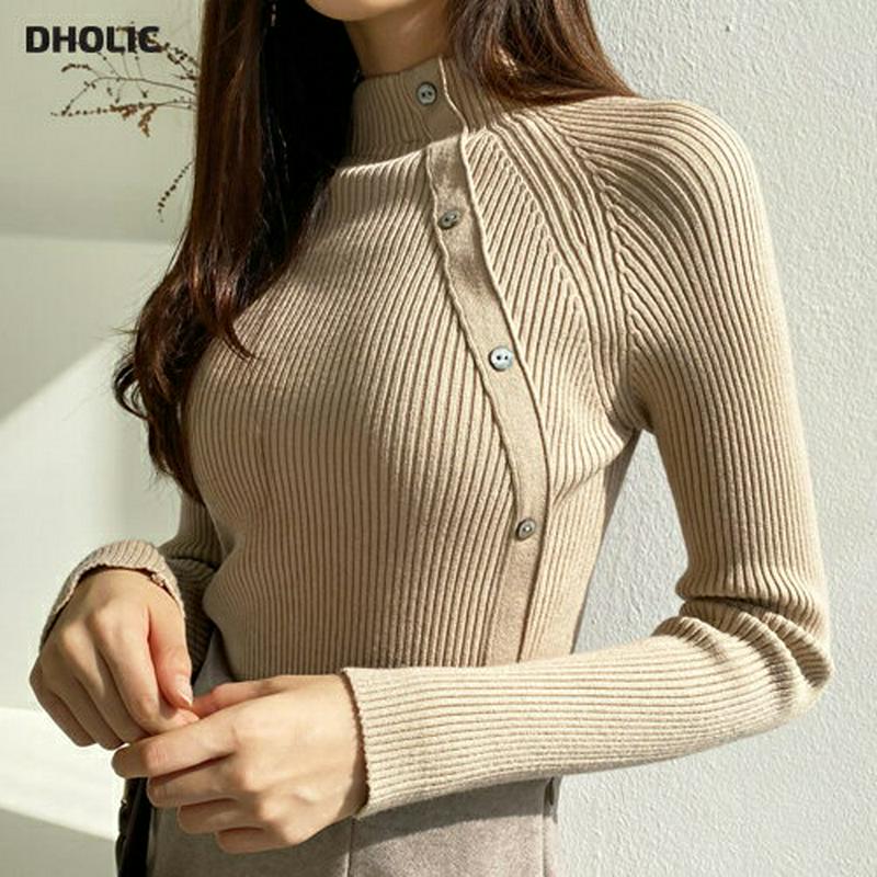【新作10%OFF】ダイアゴナルボタンニット・全3色・b61025 レディース【tops】【韓国 ファッション トップス ニット