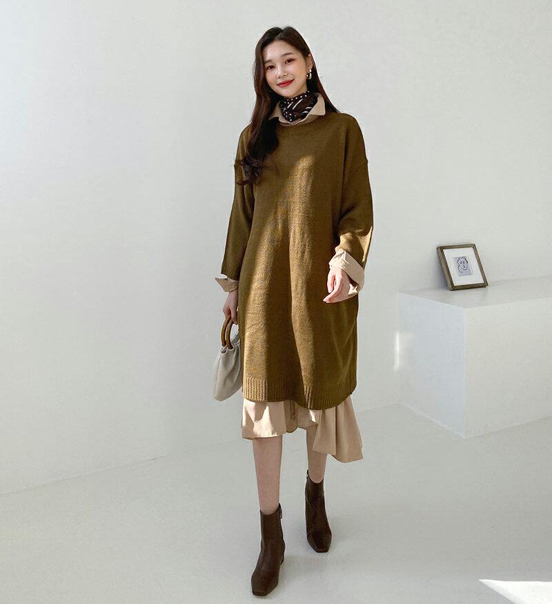 【新作10%OFF】ロングニット&フレアシャツワンピース・全1色・t61035 レディース【ops】【韓国 ファッション ワンピ