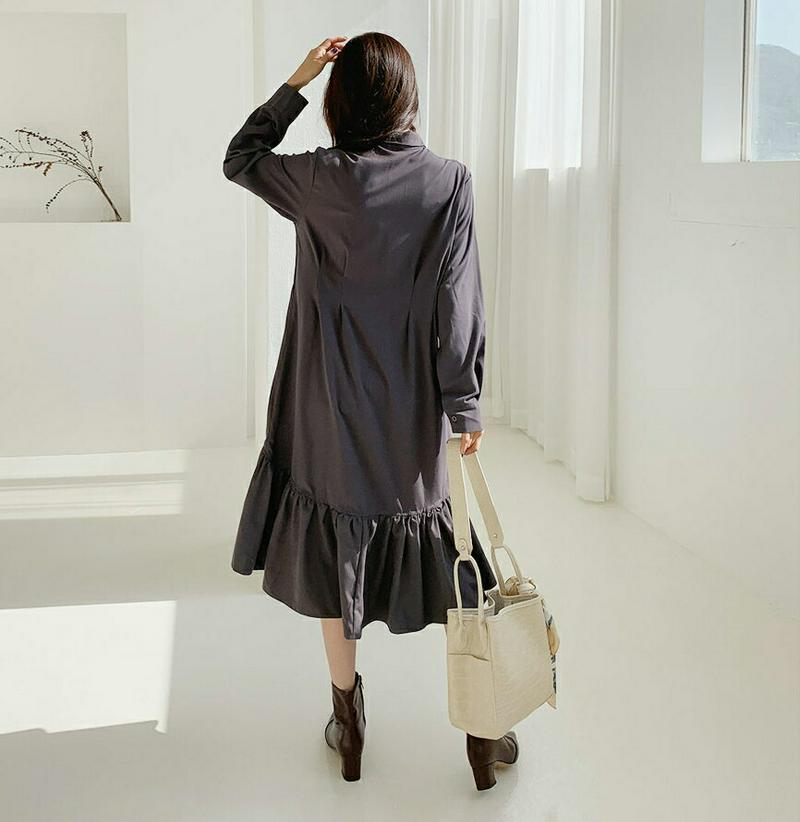 【新作10%OFF】フレアシャツワンピース・全2色・t61063 レディース【ops】【韓国 ファッション ワンピース ロングワ