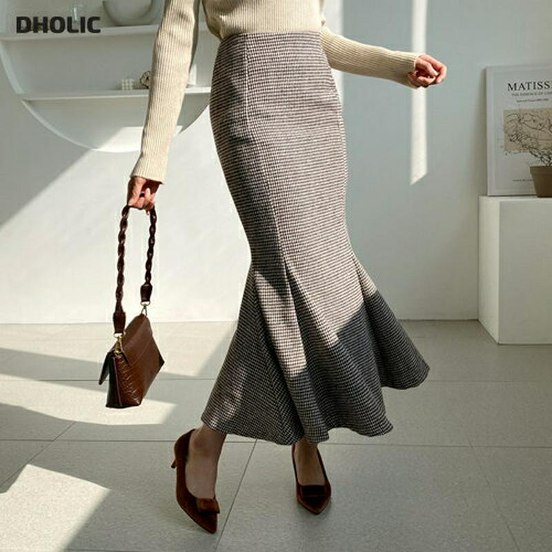 【新作10%OFF】ハウンドトゥースマーメイドロングスカート・全2色・t61049 レディース【sk】【韓国 ファッション ボト