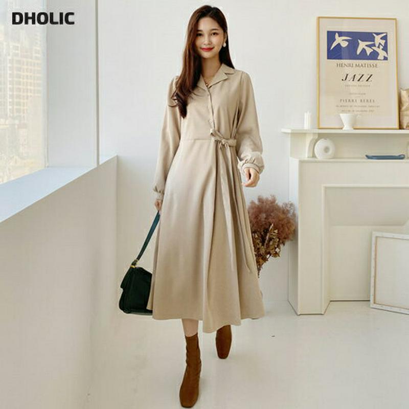 【新作10%OFF】開襟リボンワンピース・全2色・t61038 レディース【ops】【韓国 ファッション ワンピース ロングワン