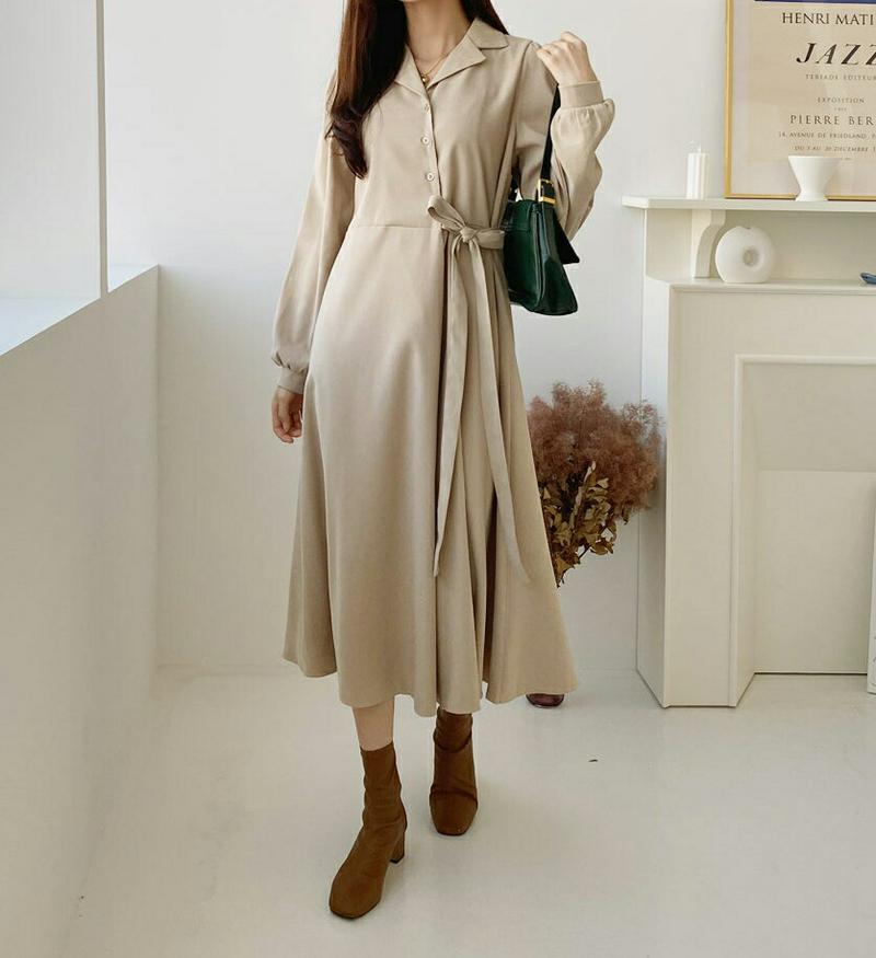 【新作10%OFF】開襟リボンワンピース・全2色・t61038 レディース【ops】【韓国 ファッション ワンピース ロングワン