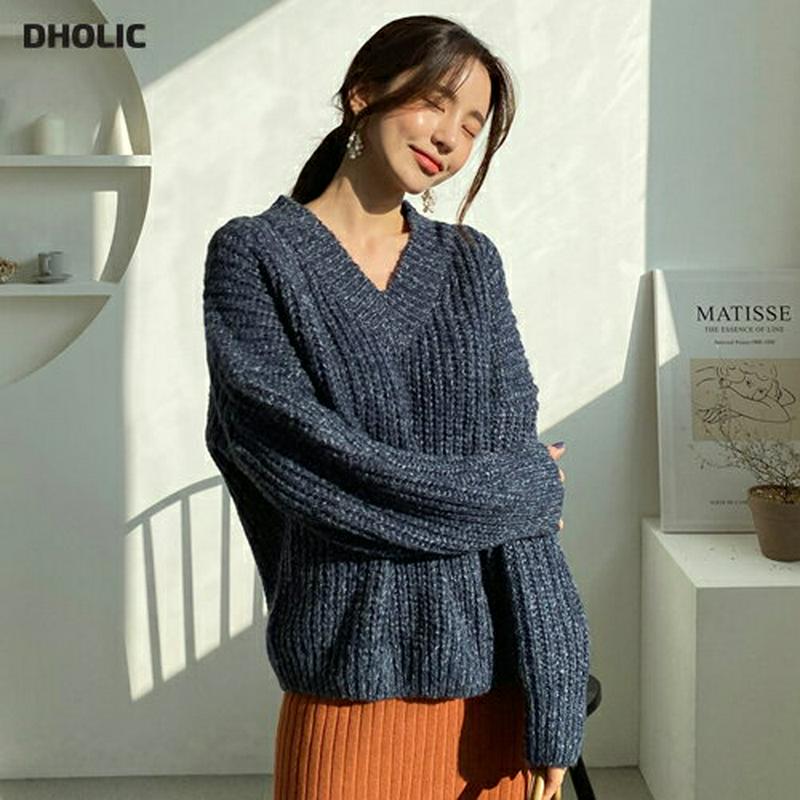 【新作10%OFF】ルーズVネックニット・全5色・t61026 レディース【tops】【韓国 ファッション トップス ニット ニ