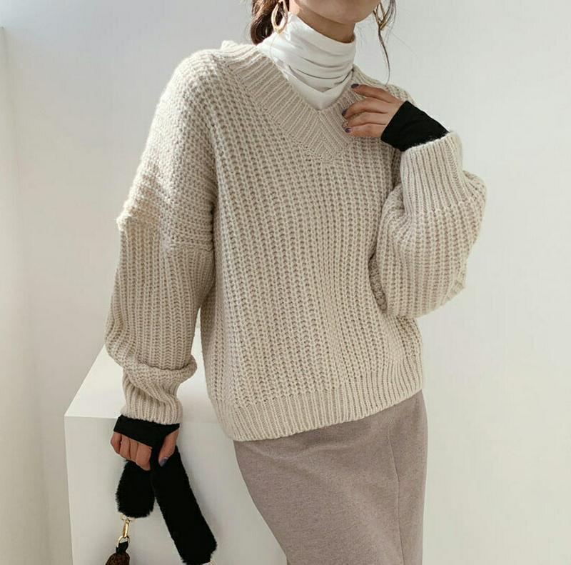 【新作10%OFF】ルーズVネックニット・全5色・t61026 レディース【tops】【韓国 ファッション トップス ニット ニ