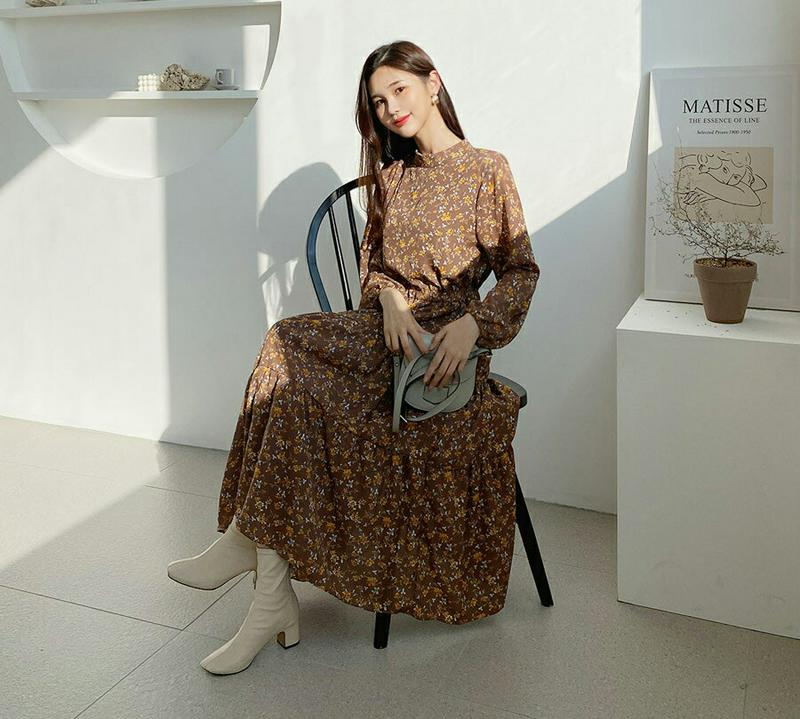 【新作10%OFF】ドロスト花柄ワンピース・全2色・b61039 レディース【ops】【韓国 ファッション ワンピース ロングワ