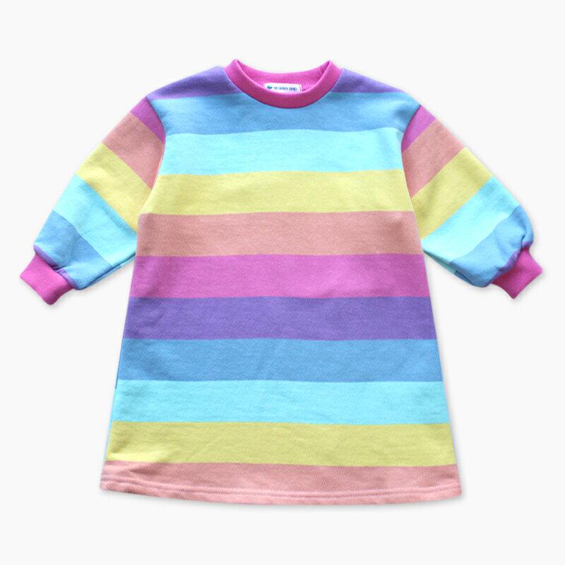 【キッズ20%OFF】カラフルボーダーワンピース・p008509 キッズ【3~8才】【ops】【ワンピース 長袖 カラフル ポッ