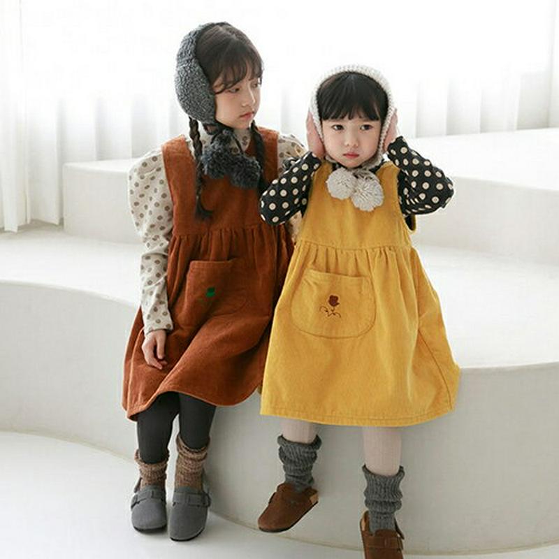 【キッズ20%OFF】刺繍ポケットコーデュロイワンピース(ジュニア)・u08274 キッズ【9~17才】【ops】【ワンピース 