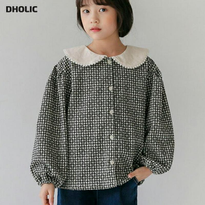 【キッズ20%OFF】ラウンドカラーチェックブラウス(ジュニア)・u08271 キッズ【9~17才】【bl】【トップス ブラウス