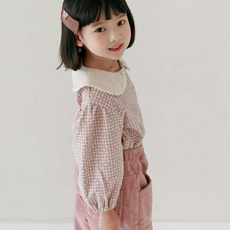 【キッズ20%OFF】ラウンドカラーチェックブラウス(ジュニア)・u08271 キッズ【9~17才】【bl】【トップス ブラウス