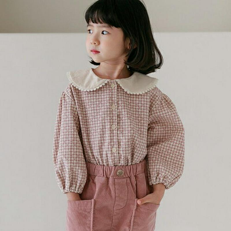 【キッズ20%OFF】ラウンドカラーチェックブラウス(ジュニア)・u08271 キッズ【9~17才】【bl】【トップス ブラウス