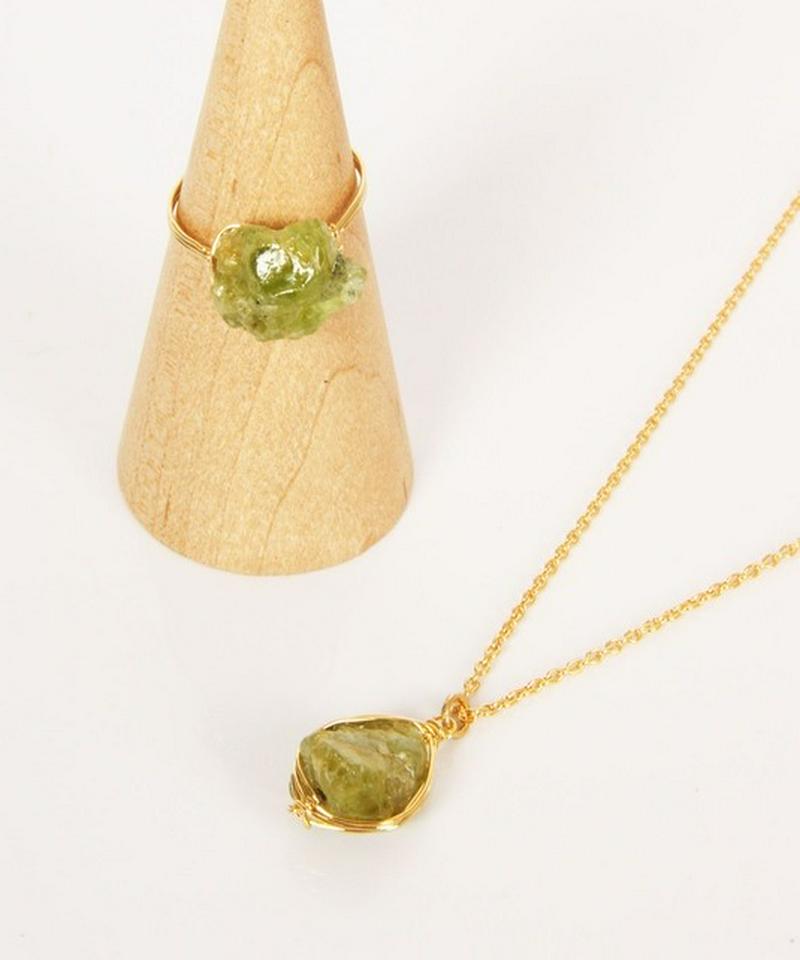 【一発で決まるセットアクセ】K14GF ペリドットネックレス＆リングセット