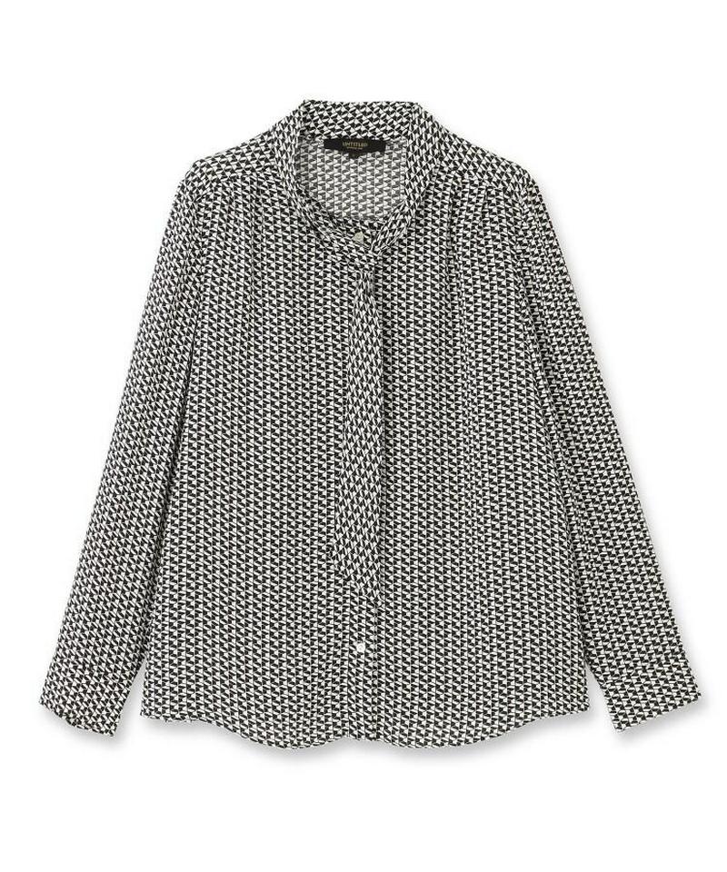 グラフィカルブリックプリントボウタイブラウス