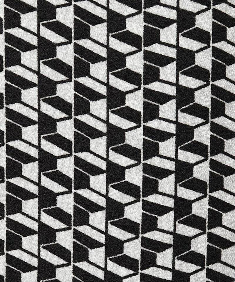 グラフィカルブリックプリントボウタイブラウス