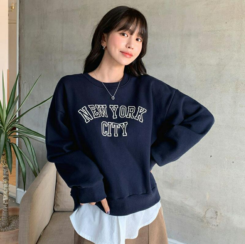 【新作10%OFF】裏起毛レタリングレイヤードスウェット・全3色・t56205 レディース【tops】【韓国 ファッション トッ