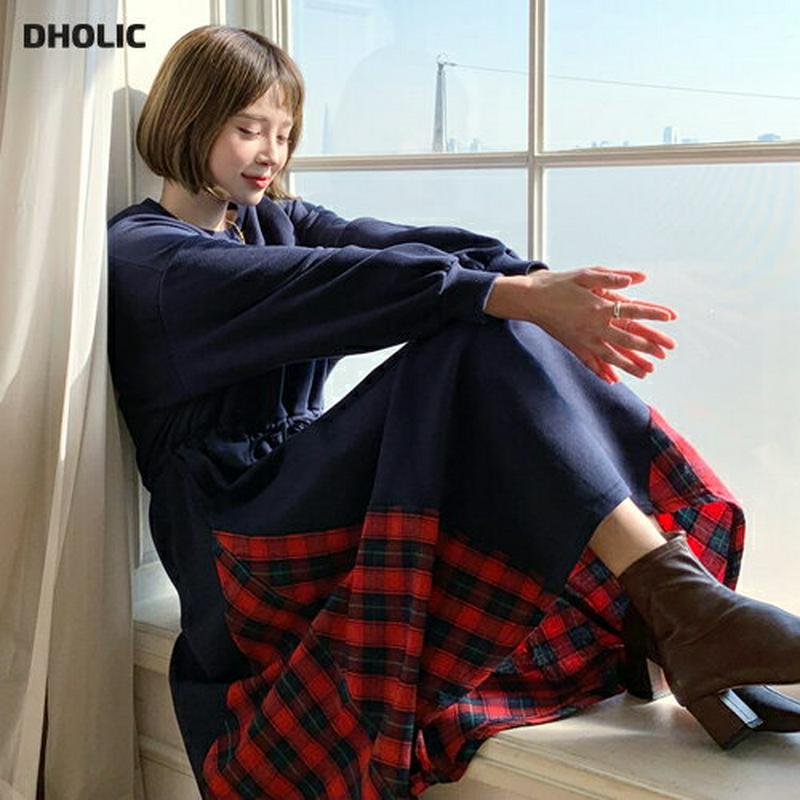 【新作10%OFF】裏起毛サイドチェックワンピース・全2色・b56220 レディース【ops】【韓国 ファッション ワンピース 