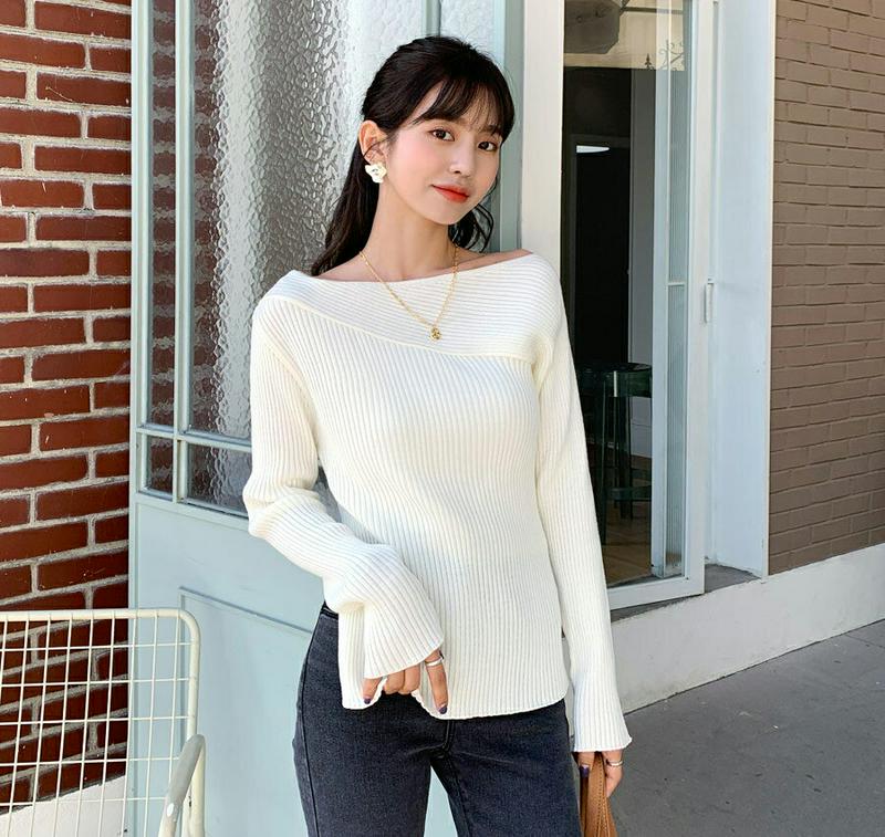【新作10%OFF】ディテールボートネックニット・全3色・t56210 レディース【tops】【韓国 ファッション トップス ニ