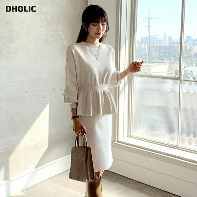 【新作10%OFF】ペプラムニット&スカートSET・全2色・b56216 レディース【ops】【韓国 ファッション セットアップ