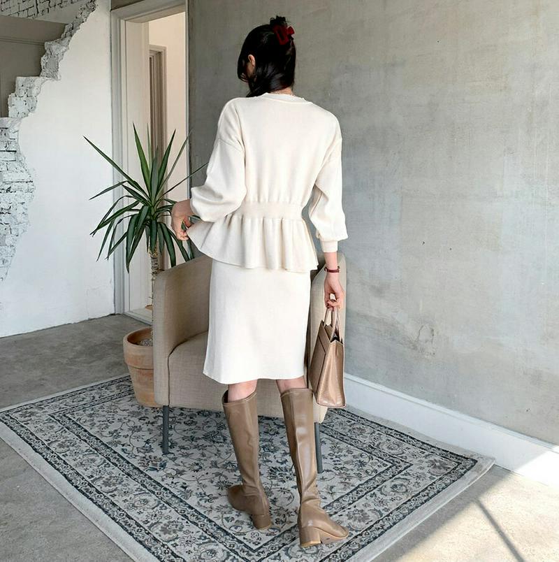 【新作10%OFF】ペプラムニット&スカートSET・全2色・b56216 レディース【ops】【韓国 ファッション セットアップ