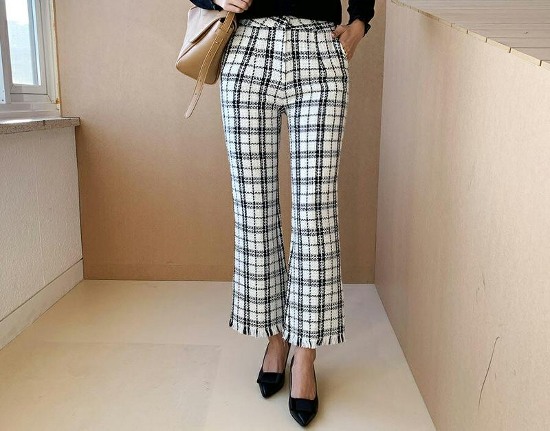 【新作10%OFF】ツイードブーツカットパンツ・全2色・t65064 レディース【pt】【韓国 ファッション ボトムス ズボン 