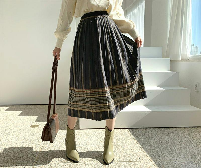 【新作10%OFF】配色プリーツスカート・全2色・b65066 レディース【sk】【韓国 ファッション ボトムス スカート ロン