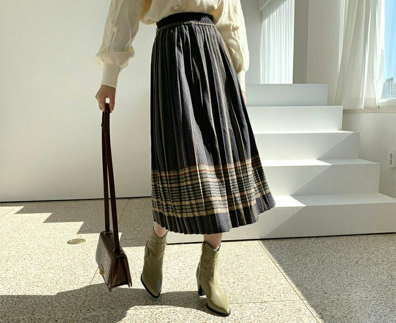【新作10%OFF】配色プリーツスカート・全2色・b65066 レディース【sk】【韓国 ファッション ボトムス スカート ロン