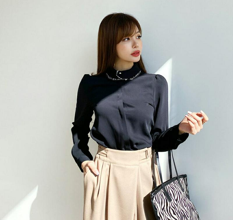 【新作10%OFF】ツイードネックブラウス・全2色・b65041 レディース【bl】【韓国 ファッション トップス ブラウス ロ