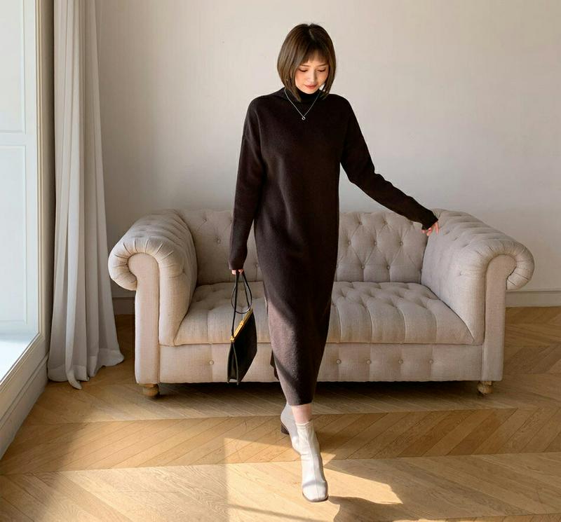 【新作10%OFF】タートルネックワンピース・全3色・b56235 レディース【ops】【韓国 ファッション ワンピース ロング