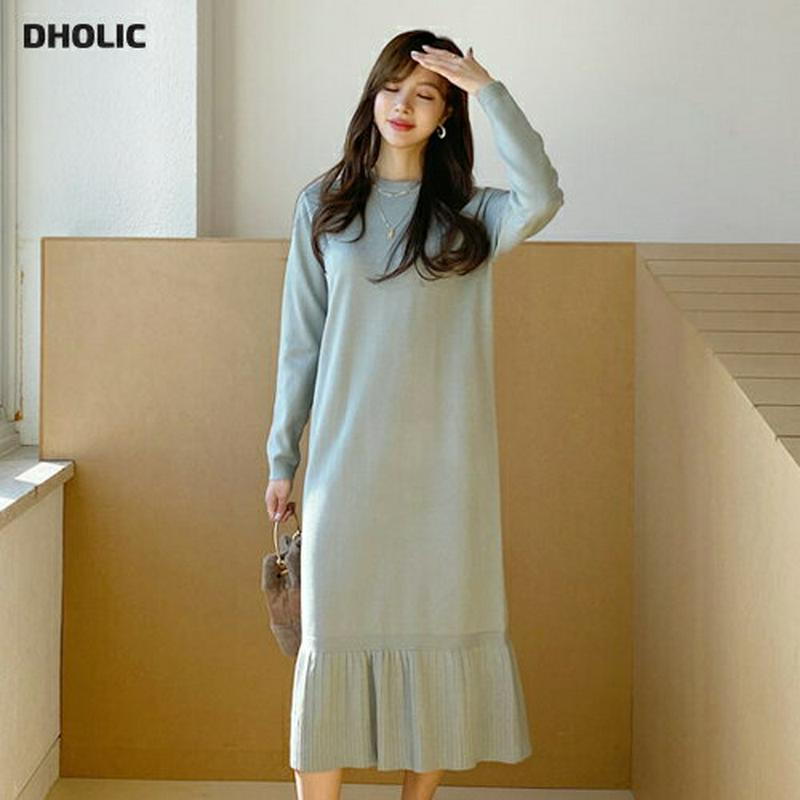 【新作10%OFF】リブヘムニットワンピース・全3色・b65057 レディース【ops】【韓国 ファッション ワンピース ロング