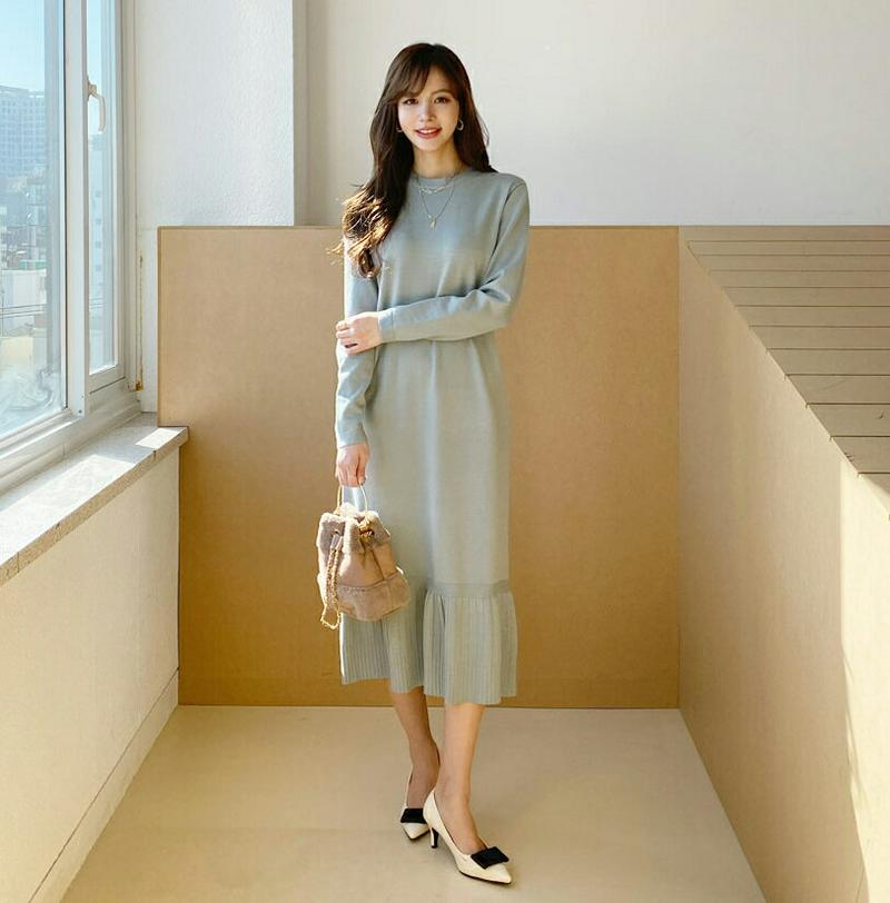 【新作10%OFF】リブヘムニットワンピース・全3色・b65057 レディース【ops】【韓国 ファッション ワンピース ロング