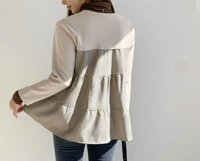 【新作10%OFF】チェックティアードTシャツ・全3色・b65046 レディース【tops】【韓国 ファッション トップス Tシ